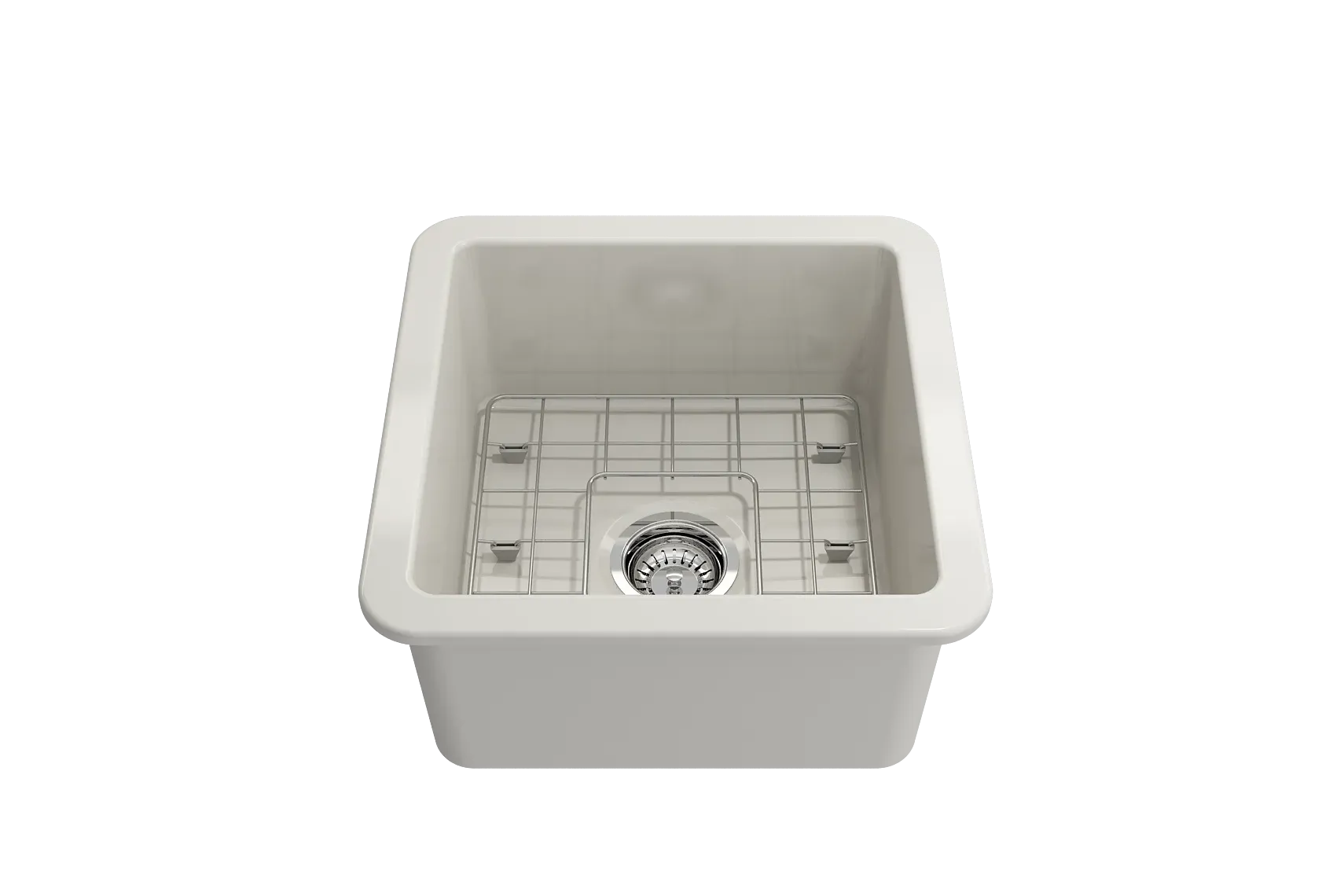 BOCCHI Sotto 18" Fireclay Undermount Single Bowl Bar Sink with Protective Bottom Grid and Strainer, Biscuit, 1359-014-0120