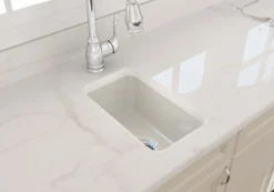 BOCCHI Sotto 12" Fireclay Undermount Single Bowl Bar Sink with Strainer, Biscuit, 1358-014-0120
