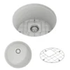BOCCHI Sotto 18.5" Round Fireclay Undermount Single Bowl Bar Sink with Protective Bottom Grid and Strainer, Matte White, 1361-002-0120