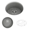 BOCCHI Sotto 18.5" Round Fireclay Undermount Single Bowl Bar Sink with Protective Bottom Grid and Strainer, Matte Gray, 1361-006-0120