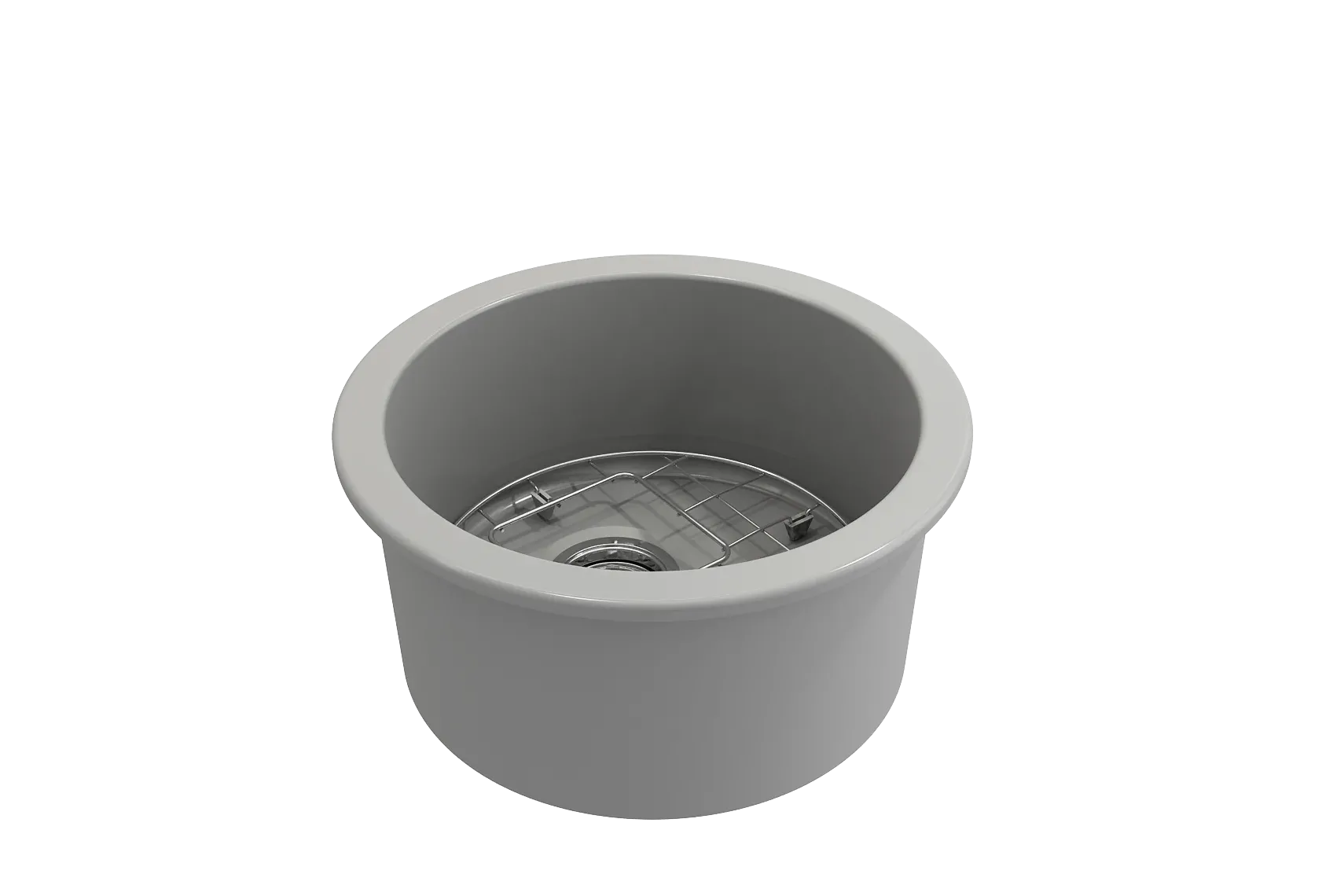 BOCCHI Sotto 18.5" Round Fireclay Undermount Single Bowl Bar Sink with Protective Bottom Grid and Strainer, Matte Gray, 1361-006-0120