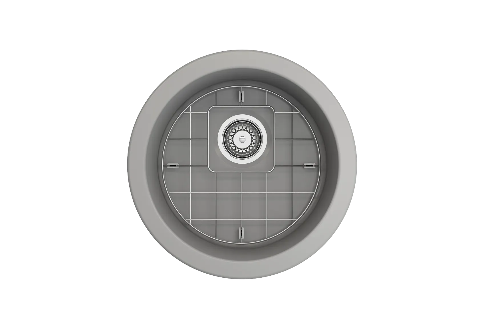 BOCCHI Sotto 18.5" Round Fireclay Undermount Single Bowl Bar Sink with Protective Bottom Grid and Strainer, Matte Gray, 1361-006-0120
