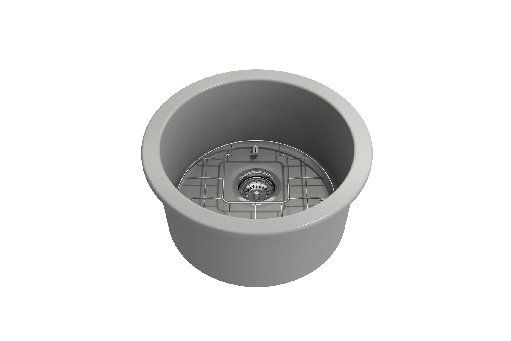 BOCCHI Sotto 18.5" Round Fireclay Undermount Single Bowl Bar Sink with Protective Bottom Grid and Strainer, Matte Gray, 1361-006-0120