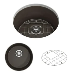 BOCCHI Sotto 18.5" Round Fireclay Undermount Single Bowl Bar Sink with Protective Bottom Grid and Strainer, Matte Brown, 1361-025-0120