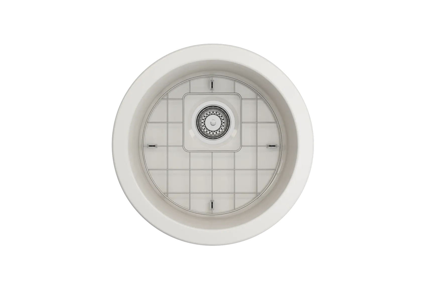 BOCCHI Sotto 18.5" Round Fireclay Undermount Single Bowl Bar Sink with Protective Bottom Grid and Strainer, Biscuit, 1361-014-0120