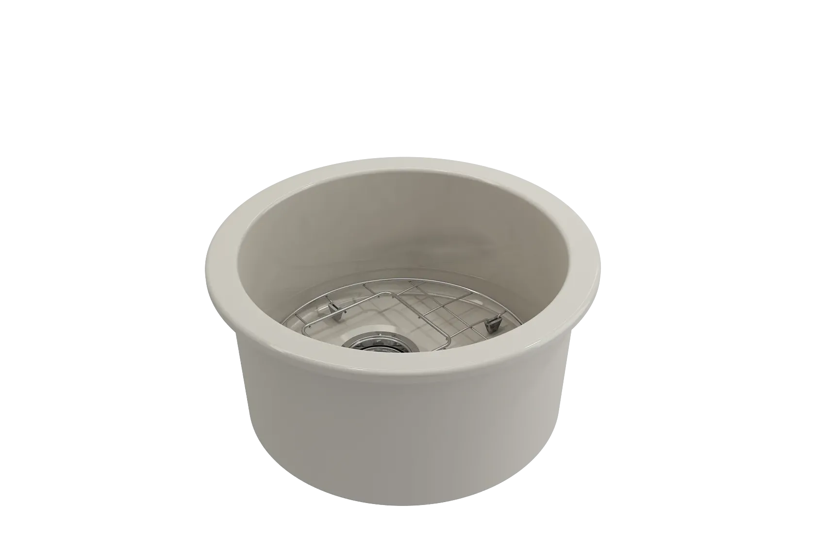 BOCCHI Sotto 18.5" Round Fireclay Undermount Single Bowl Bar Sink with Protective Bottom Grid and Strainer, Biscuit, 1361-014-0120