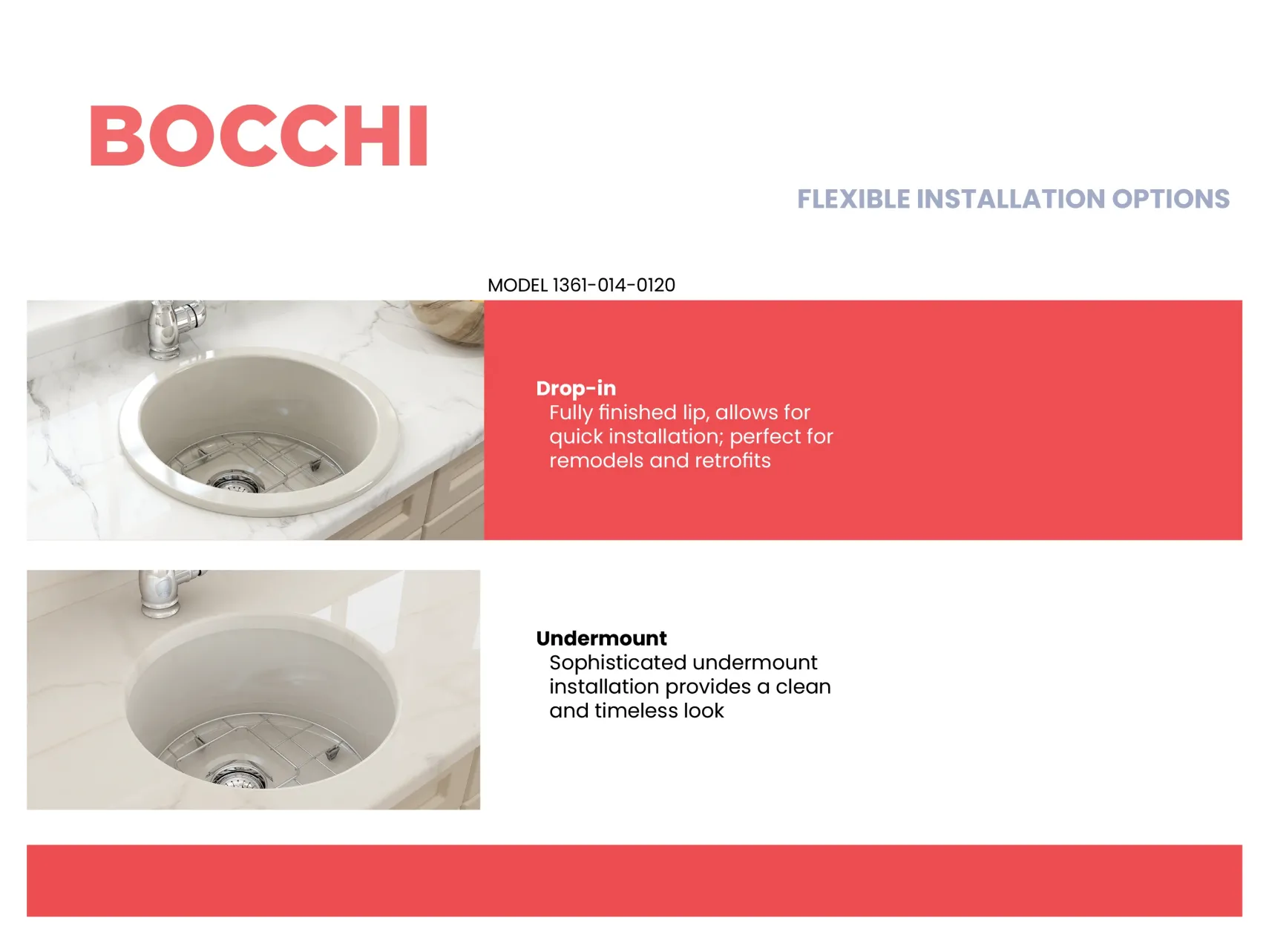 BOCCHI Sotto 18.5" Round Fireclay Undermount Single Bowl Bar Sink with Protective Bottom Grid and Strainer, Biscuit, 1361-014-0120