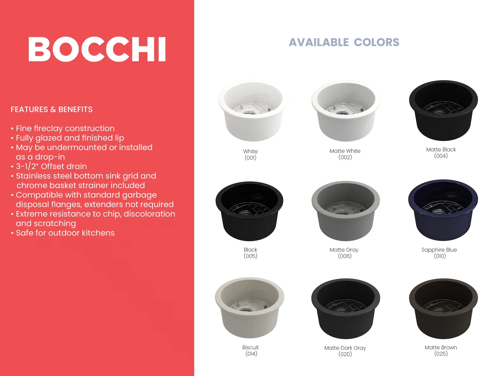BOCCHI Sotto 18.5" Round Fireclay Undermount Single Bowl Bar Sink with Protective Bottom Grid and Strainer, Biscuit, 1361-014-0120