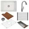BOCCHI Sotto 27" White Fireclay Dual Mount Single Bowl Kitchen Sink Kit with Stainless Steel Faucet and Accessories, 1360-001-2024SS