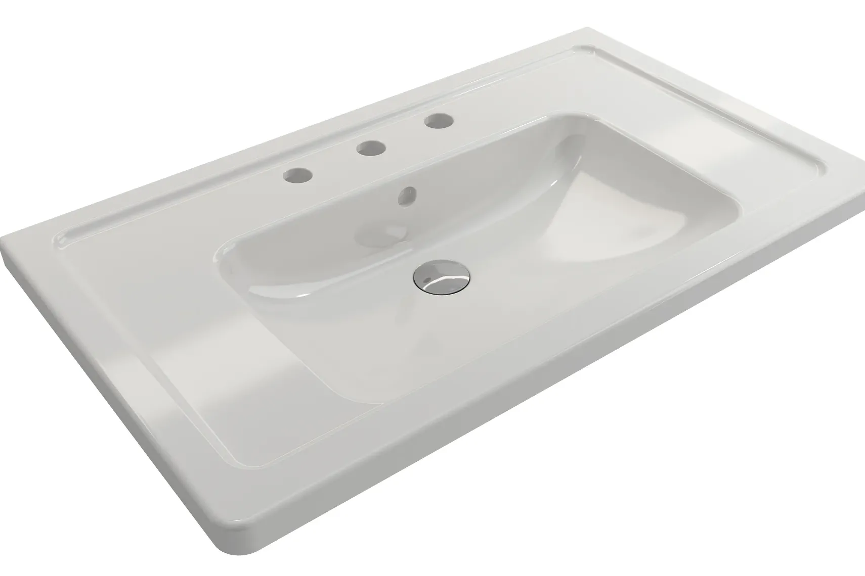 BOCCHI Taormina 34" Rectangle Wallmount Fireclay Bathroom Sink, White, 3 Faucet Hole, 1008-001-0127