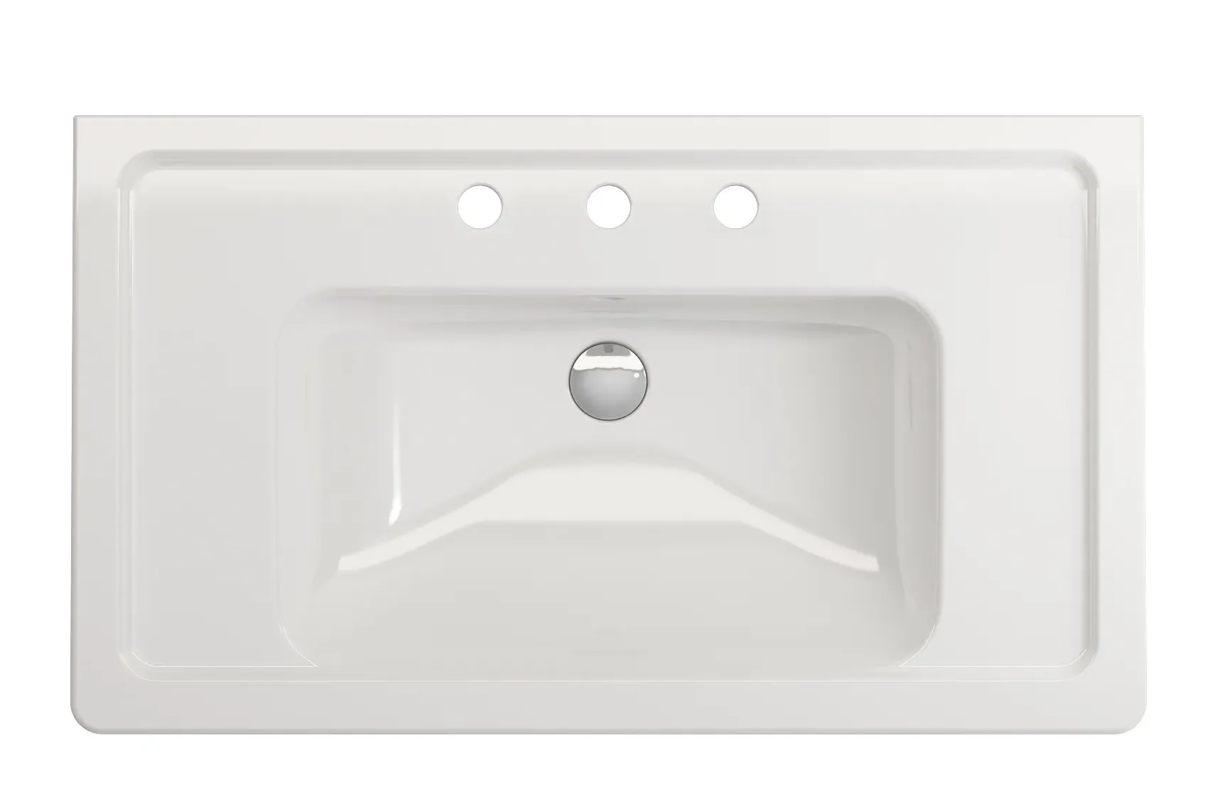 BOCCHI Taormina 34" Rectangle Wallmount Fireclay Bathroom Sink, White, 3 Faucet Hole, 1008-001-0127