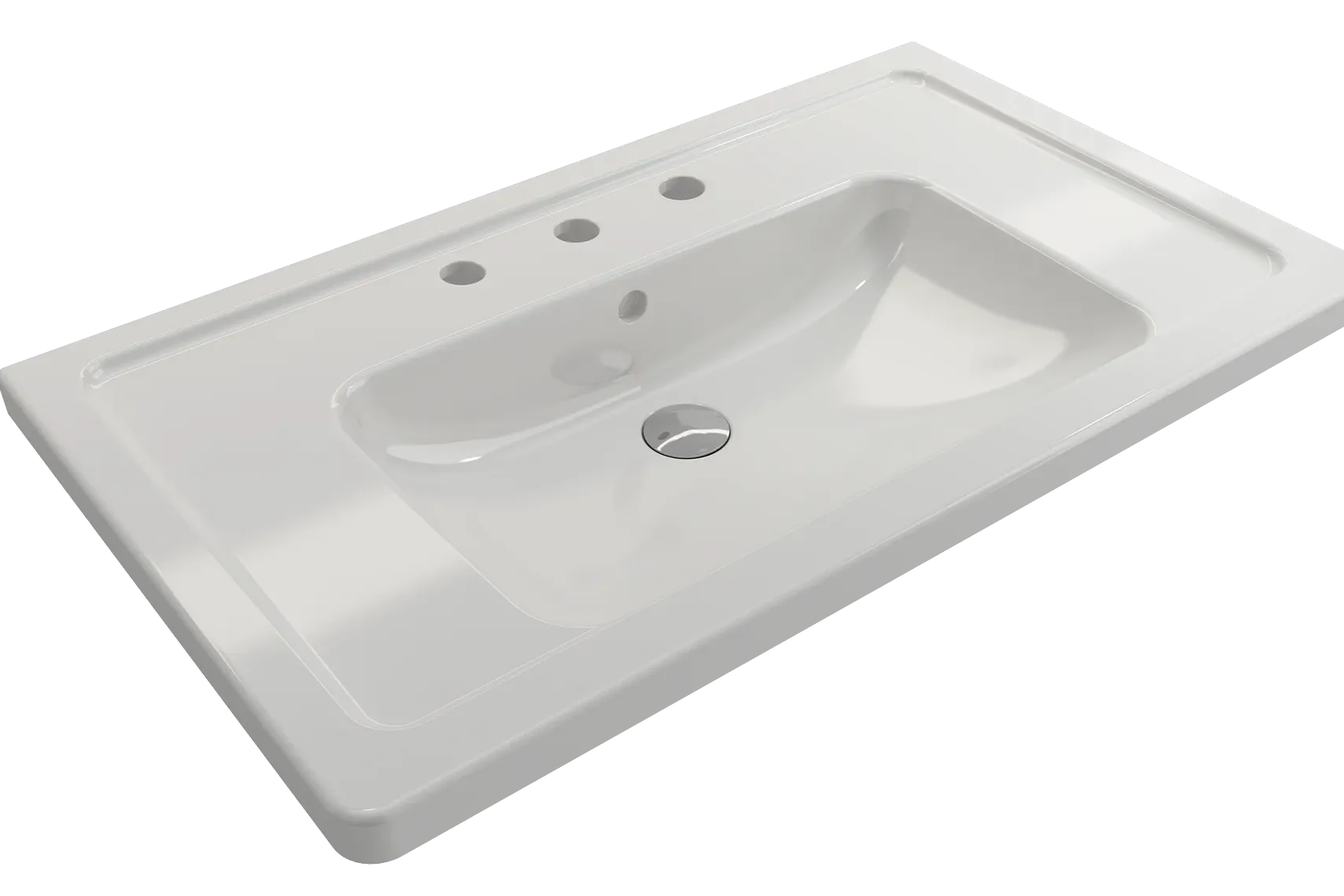 BOCCHI Taormina 34" Rectangle Wallmount Fireclay Bathroom Sink, White, 3 Faucet Hole, 1008-001-0127