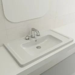 BOCCHI Taormina 34" Rectangle Wallmount Fireclay Bathroom Sink, Matte White, 3 Faucet Hole, 1008-002-0127
