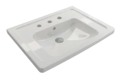 BOCCHI Taormina 26" Rectangle Wallmount Fireclay Bathroom Sink, White, 3 Faucet Hole, 1007-001-0127