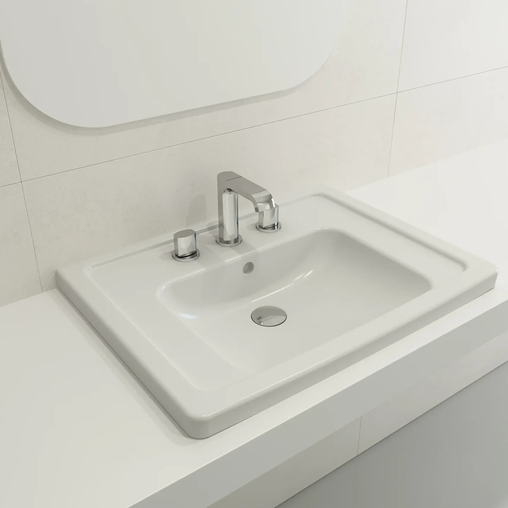 BOCCHI Taormina 26" Rectangle Wallmount Fireclay Bathroom Sink, Matte White, 3 Faucet Hole, 1007-002-0127