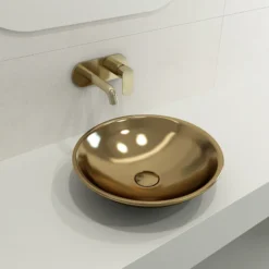 BOCCHI Venezia 16" Round Vessel Fireclay Bathroom Sink, Matte Gold, 1120-403-0125