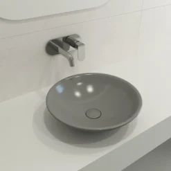 BOCCHI Venezia 16" Round Vessel Fireclay Bathroom Sink, Matte Gray, 1120-006-0125