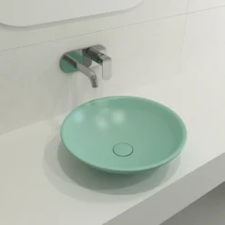 BOCCHI Venezia 16" Round Vessel Fireclay Bathroom Sink, Matte Mint Green, 1120-033-0125