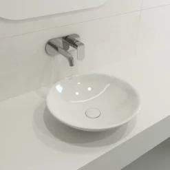 BOCCHI Venezia 16" Round Vessel Fireclay Bathroom Sink, White, 1120-001-0125