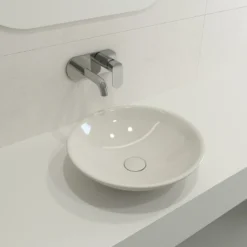 BOCCHI Venezia 16" Round Vessel Fireclay Bathroom Sink, Biscuit, 1120-014-0125