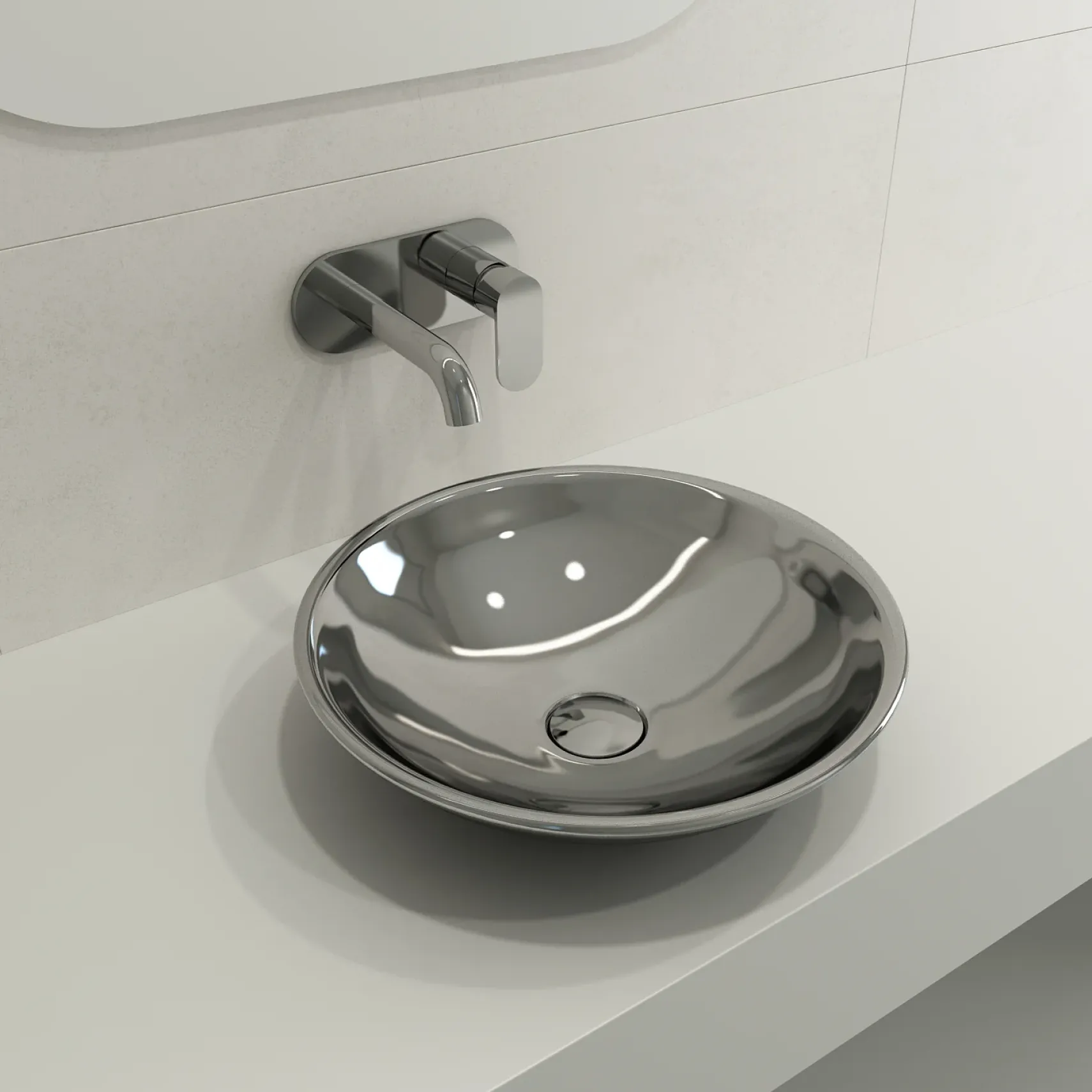 BOCCHI Venezia 16" Round Vessel Fireclay Bathroom Sink, Platinum, 1120-401-0125