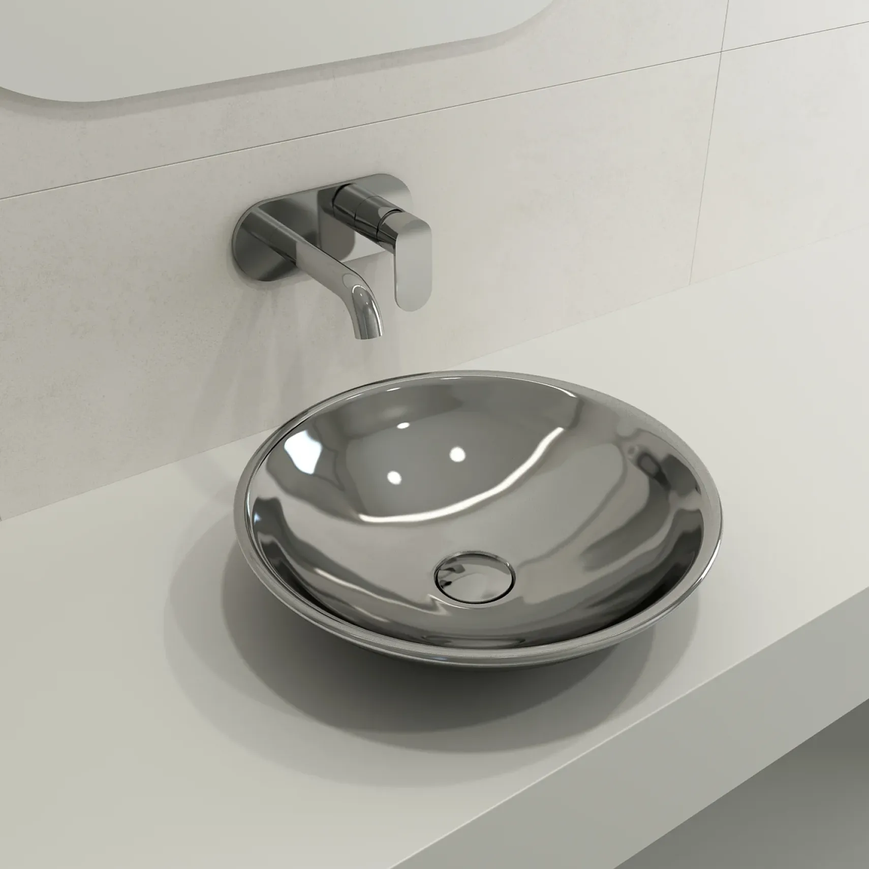 BOCCHI Venezia 16" Round Vessel Fireclay Bathroom Sink, Platinum, 1120-401-0125