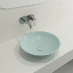 BOCCHI Venezia 16" Round Vessel Fireclay Bathroom Sink, Matte Ice Blue, 1120-029-0125
