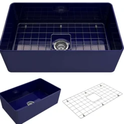 BOCCHI Aderci Ultra-Slim 30" Fireclay Farmhouse Sink, Sapphire Blue, 1481-010-0120