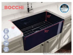 BOCCHI Aderci Ultra-Slim 30" Fireclay Farmhouse Sink, Sapphire Blue, 1481-010-0120