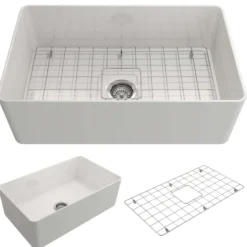 BOCCHI Aderci Ultra-Slim 30" Fireclay Farmhouse Sink, White, 1481-001-0120