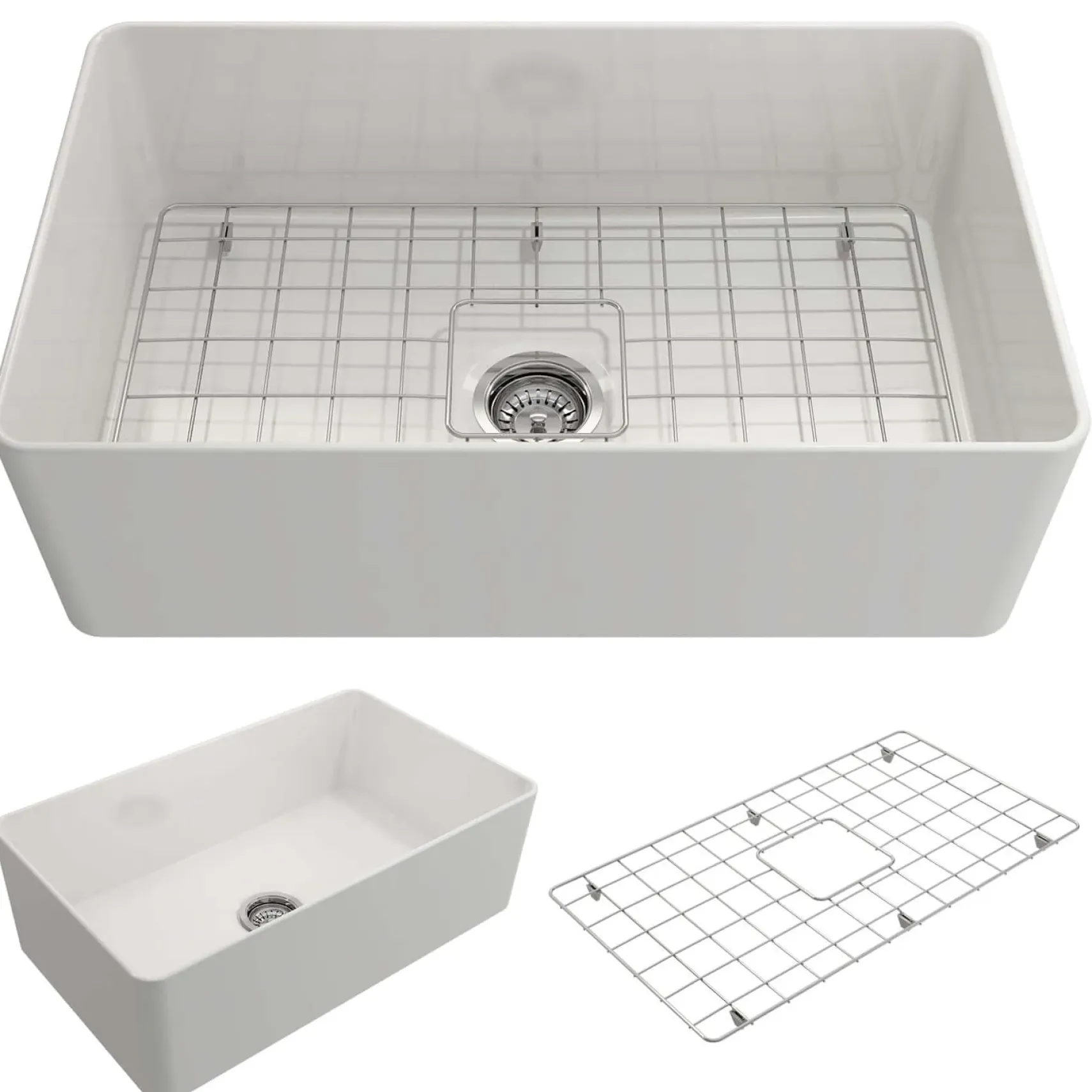 BOCCHI Aderci Ultra-Slim 30" Fireclay Farmhouse Sink, White, 1481-001-0120