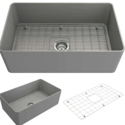 BOCCHI Aderci Ultra-Slim 30" Fireclay Farmhouse Sink, Matte Gray, 1481-006-0120