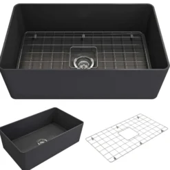 BOCCHI Aderci Ultra-Slim 30" Fireclay Farmhouse Sink, Matte Dark Gray, 1481-020-0120