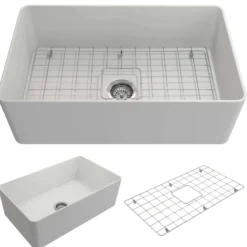 BOCCHI Aderci Ultra-Slim 30" Fireclay Farmhouse Sink, Matte White, 1481-002-0120