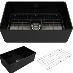 BOCCHI Aderci Ultra-Slim 30" Fireclay Farmhouse Sink, Black, 1481-005-0120