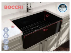BOCCHI Aderci Ultra-Slim 30" Fireclay Farmhouse Sink, Black, 1481-005-0120