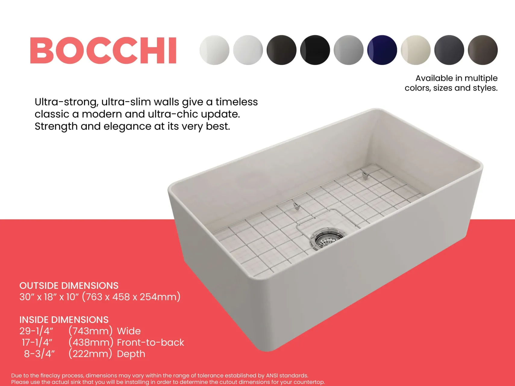 BOCCHI Aderci Ultra-Slim 30" Fireclay Farmhouse Sink, Biscuit, 1481-014-0120