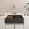 BOCCHI Arona 33" Composite Granite Workstation Farmhouse Sink with Accessories, Matte Black, 1600-504-0120
