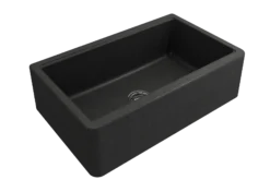 BOCCHI Arona 33" Granite Workstation Farmhouse Sink Kit with Faucet and Accessories, Metallic Black (sink) / Stainless Steel (faucet), 1600-505-2020SS