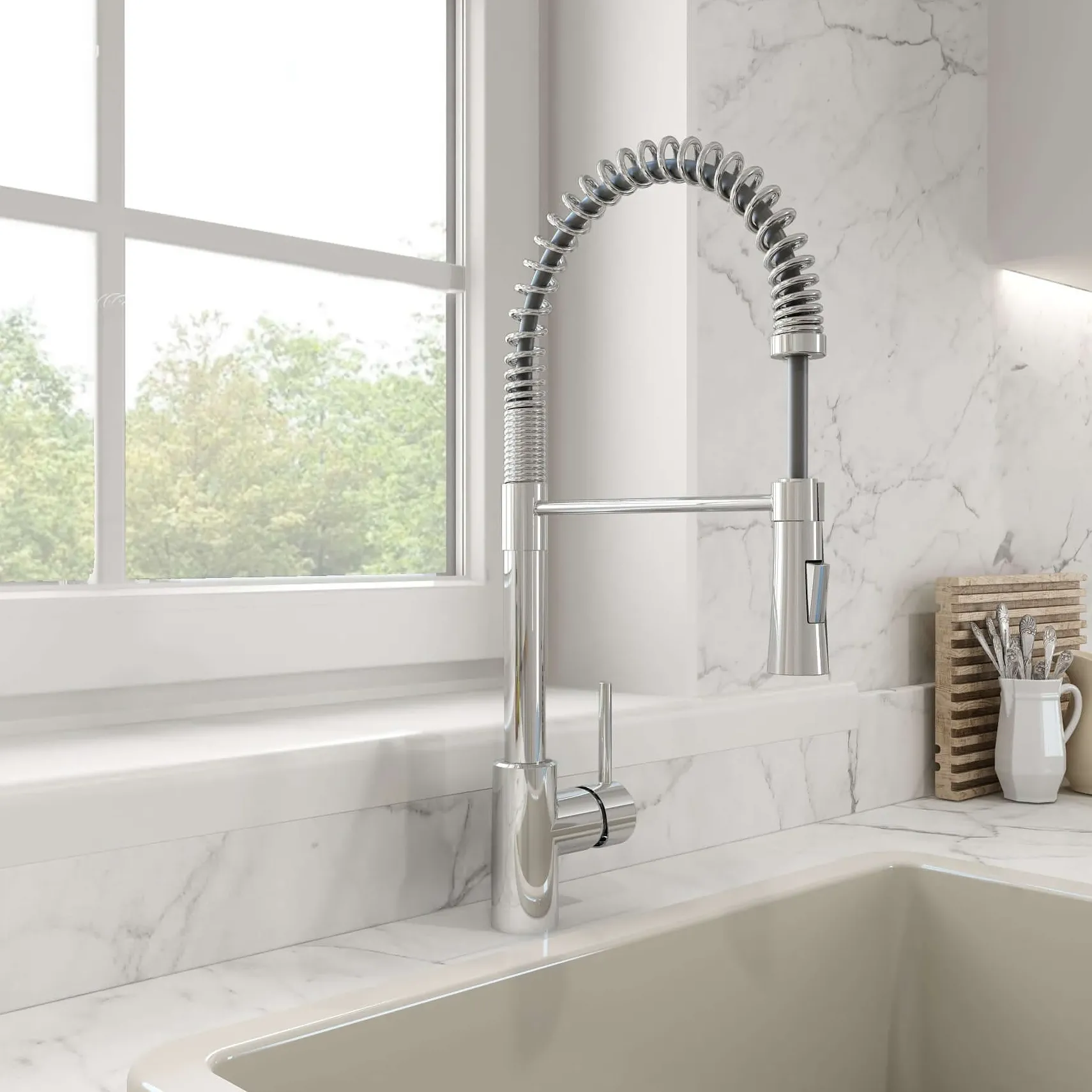 BOCCHI Arona 33" Granite Workstation Farmhouse Sink Kit with Faucet and Accessories, Metallic Black (sink) / Chrome (faucet), 1600-505-2020CH