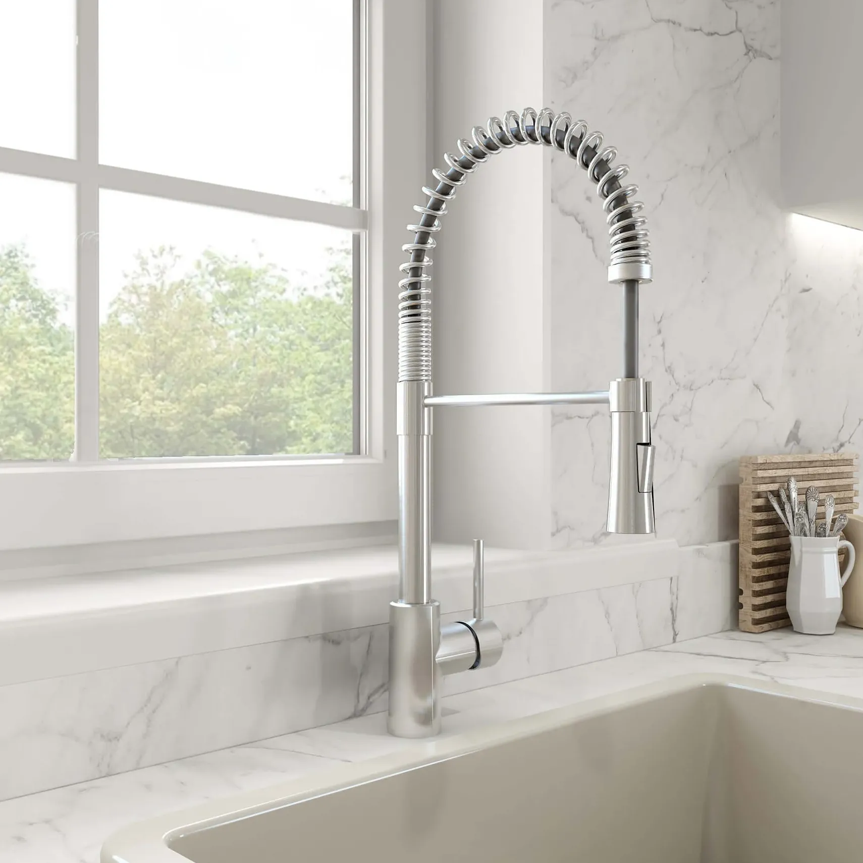 BOCCHI Arona 33" Granite Workstation Farmhouse Sink Kit with Faucet and Accessories, Concrete Gray (sink) / Stainless Steel (faucet), 1600-506-2020SS