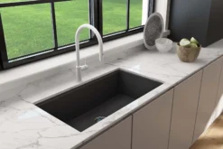 BOCCHI Baveno Lux 33" Dual Mount Granite Workstation Kitchen Sink Kit with Accessories, Matte Black, 1616-504-0126