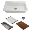BOCCHI Baveno Lux 34" Dual Mount Granite Workstation Kitchen Sink Kit with Accessories, Milk White, 1616-507-0126