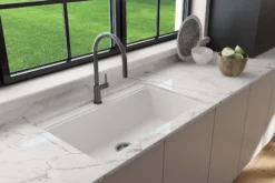 BOCCHI Baveno Lux 34" Dual Mount Granite Workstation Kitchen Sink Kit with Accessories, Milk White, 1616-507-0126