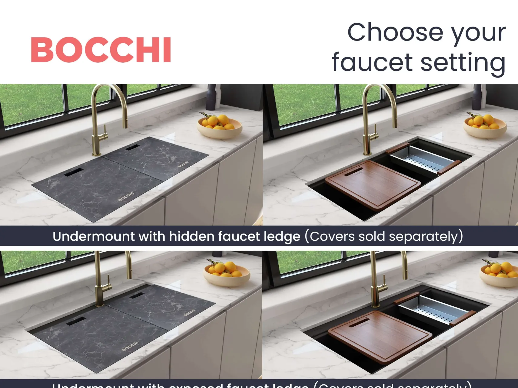 BOCCHI Baveno Lux 34" Undermount Granite Workstation Kitchen Sink Kit with Accessories, 50/50 Double Bowl, Metallic Black, 1618-505-0126