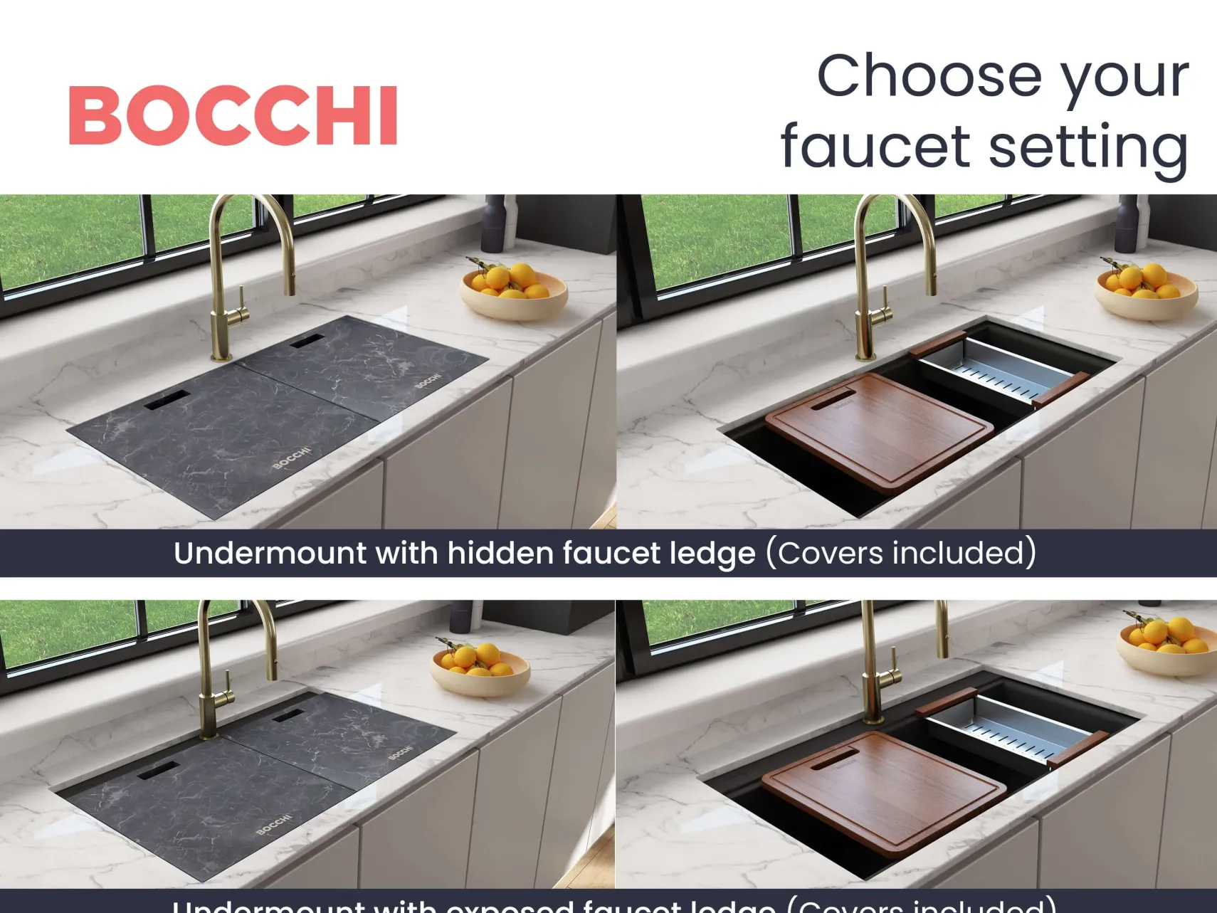 BOCCHI Baveno Lux 34" Undermount Granite Workstation Kitchen Sink Kit with Accessories, 50/50 Double Bowl, Matte Black, 1618-504-0126HP