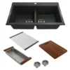 BOCCHI Baveno Lux 34" Undermount Granite Workstation Kitchen Sink Kit with Accessories, 50/50 Double Bowl, Matte Black, 1618-504-0126