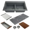BOCCHI Baveno Lux 34" Undermount Granite Workstation Kitchen Sink Kit with Accessories, 50/50 Double Bowl, Concrete Gray, 1618-506-0126HP