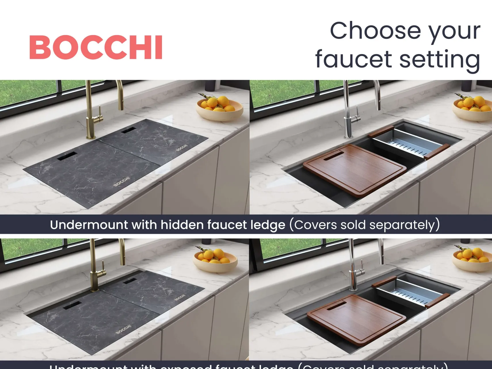 BOCCHI Baveno Lux 34" Undermount Granite Workstation Kitchen Sink Kit with Accessories, 50/50 Double Bowl, Concrete Gray, 1618-506-0126