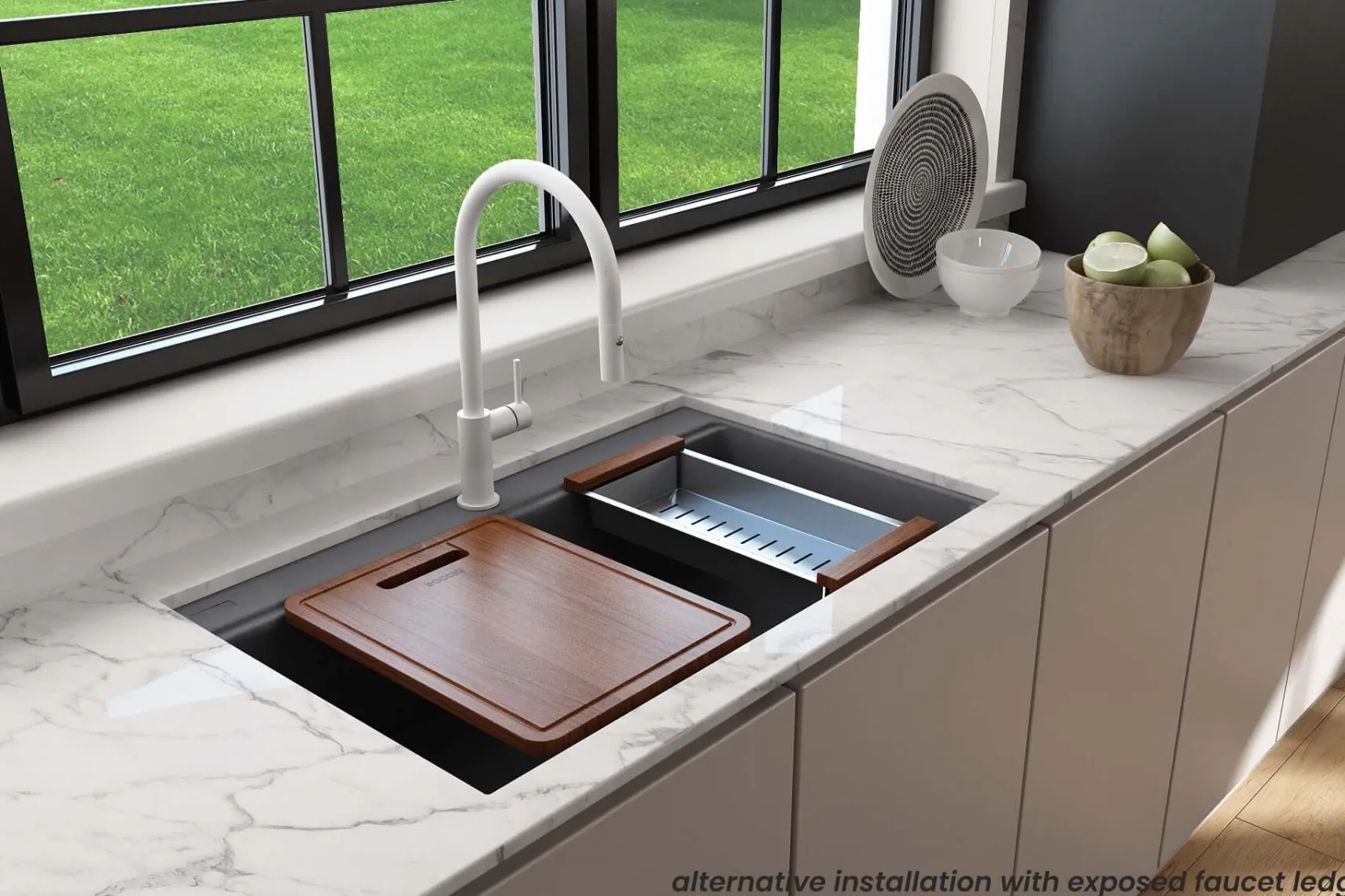 BOCCHI Baveno Lux 34" Undermount Granite Workstation Kitchen Sink Kit with Accessories, 50/50 Double Bowl, Concrete Gray, 1618-506-0126